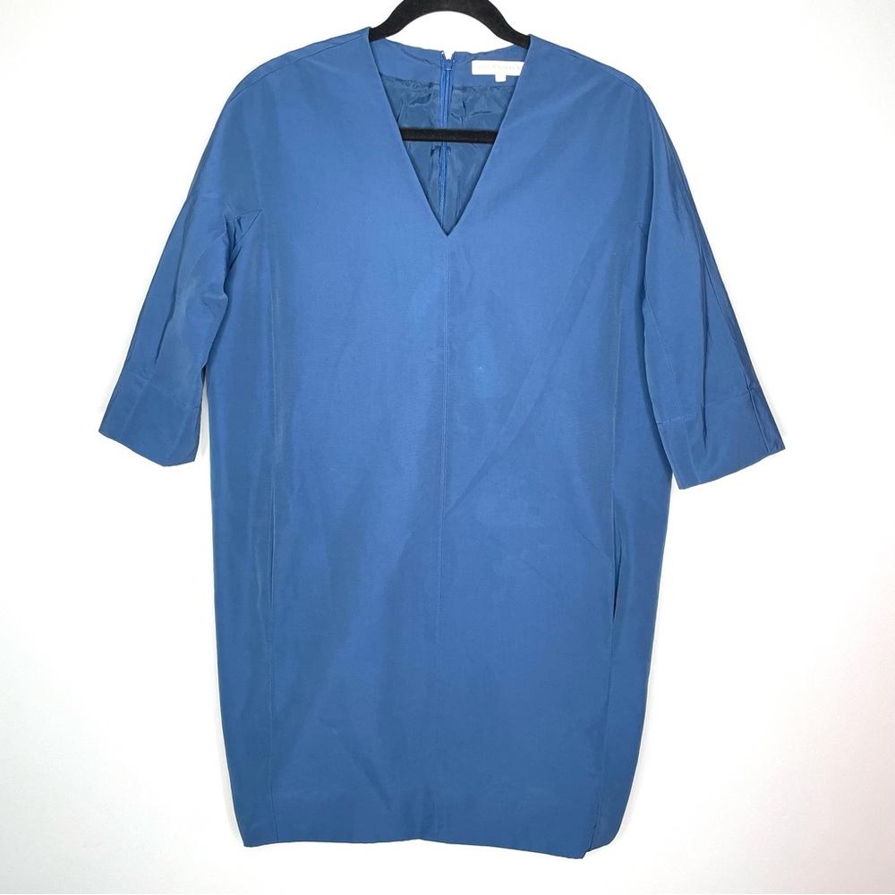 Ann Mashburn Cotton Blend Mini Shift Dress Zip Up Lined In Navy Blue Size M